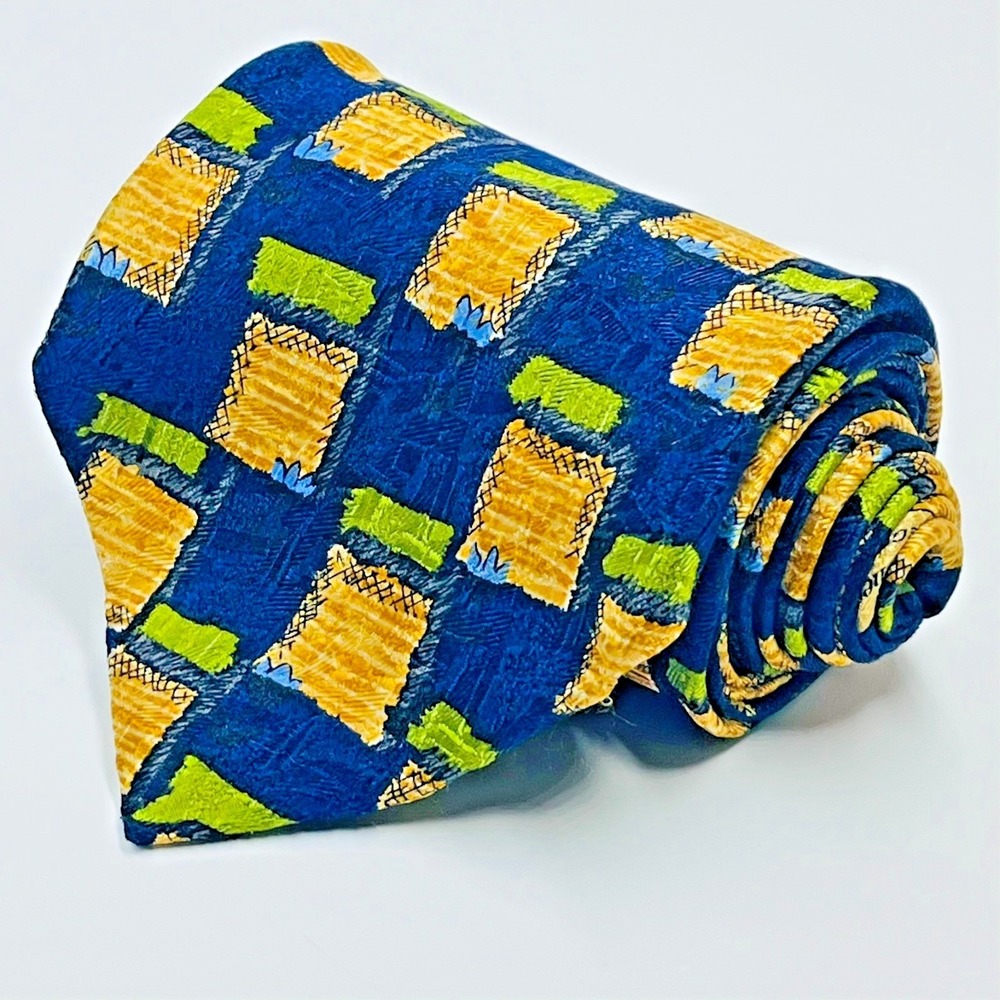 Ermenegildo Zegna Diseono Esclusivo Silk Mens Necktie Navy Geometric Italy *Flaw - Picture 2 of 11